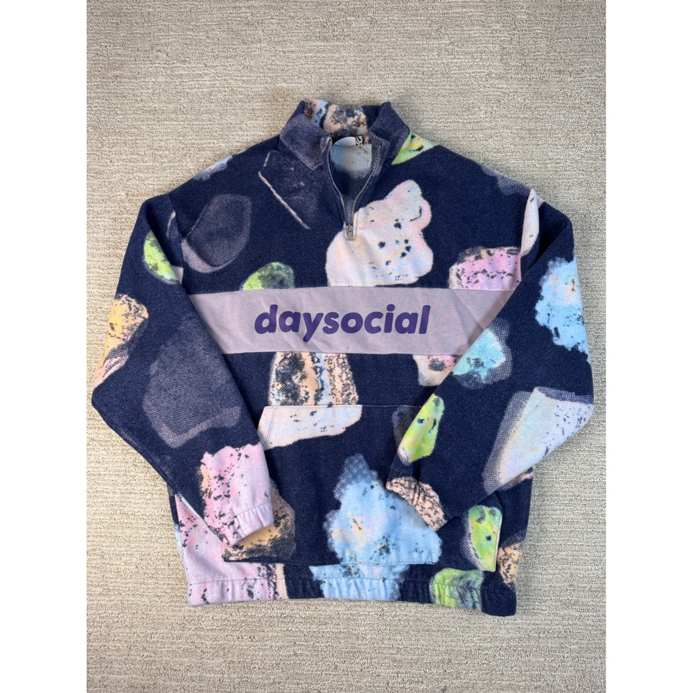 ASOS Design Daysocial Mens Medium Quarter Zip Fleece Abstract Print Pullover